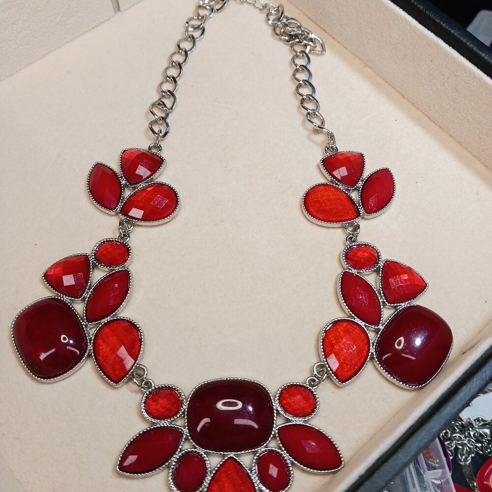 Statement Necklace - Candy Apple/Cherry Red Charm… - image 2